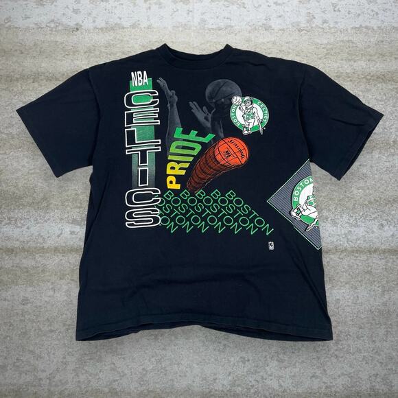 Vintage Celtics All Over Print Shirt Made in USA Boston Pride Aerial Assault 90s